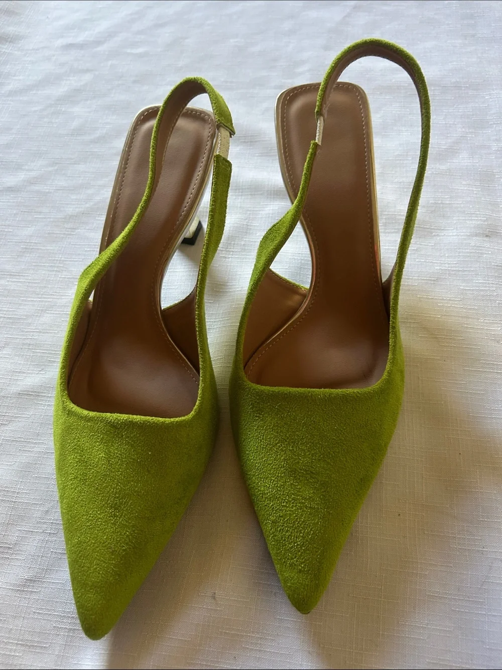 Green Suede Slingback Pointed-Toe Heels